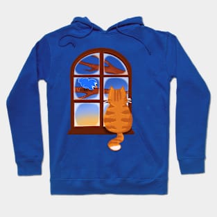 Ginger CAT with Blue bird in early morning Hoodie